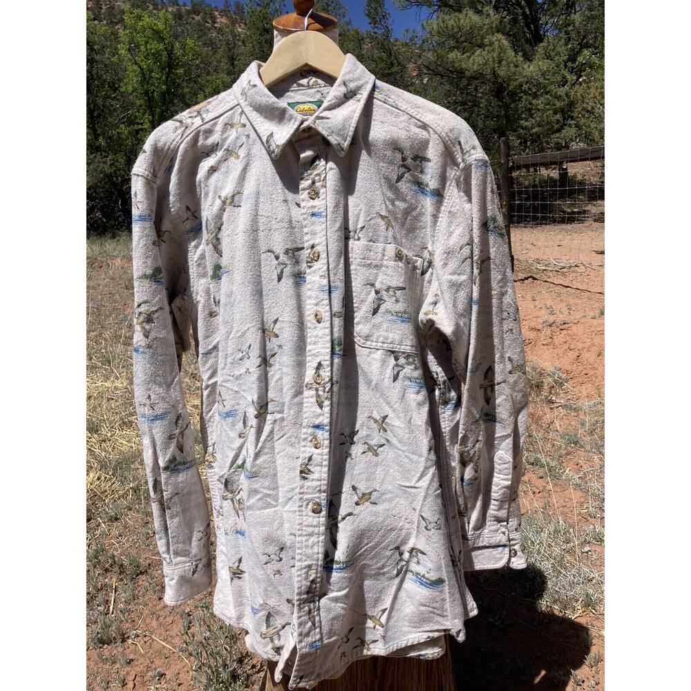 Vtg CABELA'S Duck Hunting Outdoor Print Flannel Shirt Size XL-Tall
